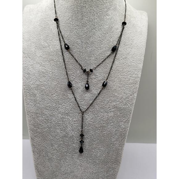 Vintage Gothic Y Necklace Black Glass Beads Double Drop Robert Rose Signed - Picture 5 of 8